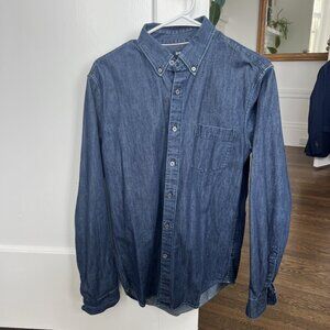 UNIQLO Men’s S Dark Blue Denim Button-Up Slim-Fit Long Sleeve Shirt